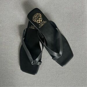 Vince Camuto Black Leather Flat Sandals